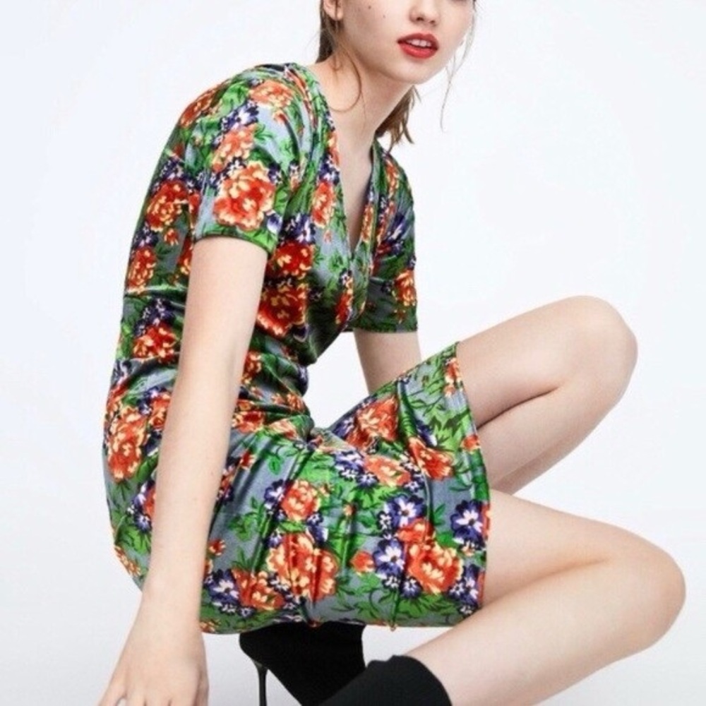 Zara Floral Velvet Midi Dress - Picture 2 of 3